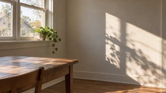 Morning light moving across a table indoors